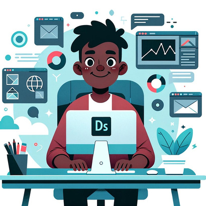 an illustration of a person working on their computer