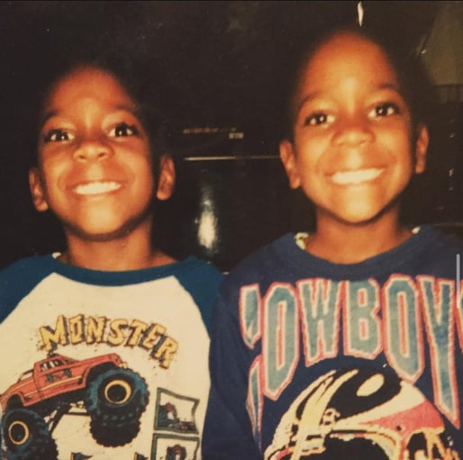 A photograph of twins Darrick and Eric when they were young kids. 